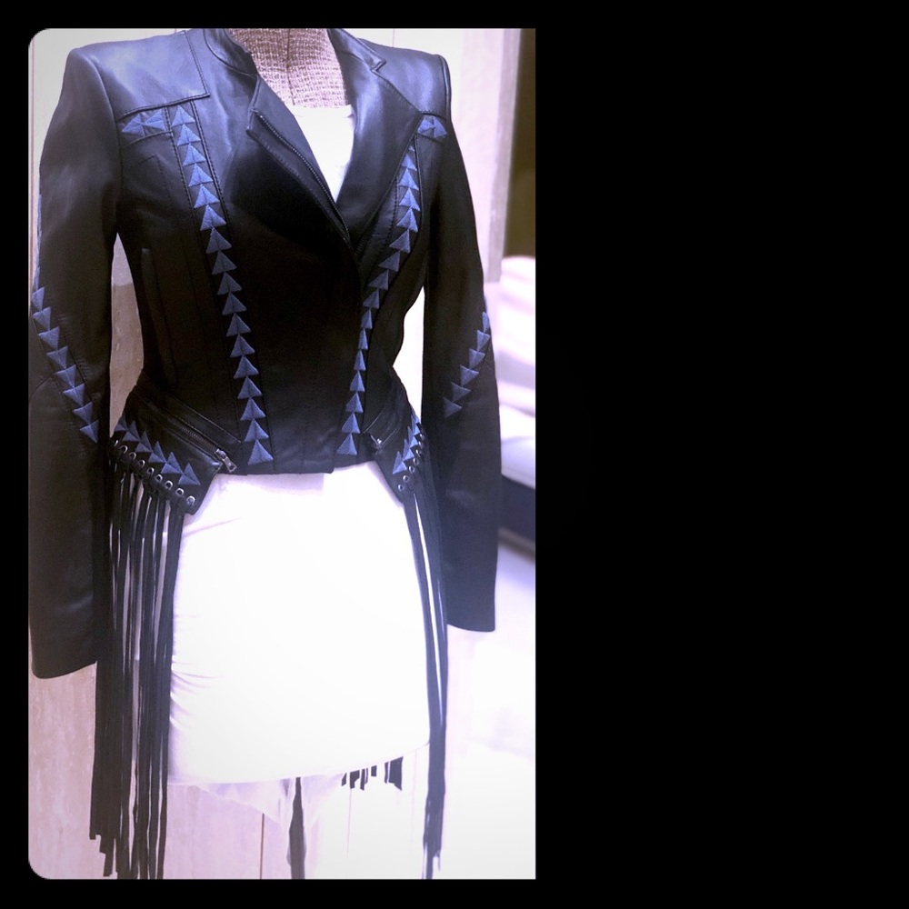 BCBGMAXAZRIA Lamb Leather Fringed Grant Jacket XS